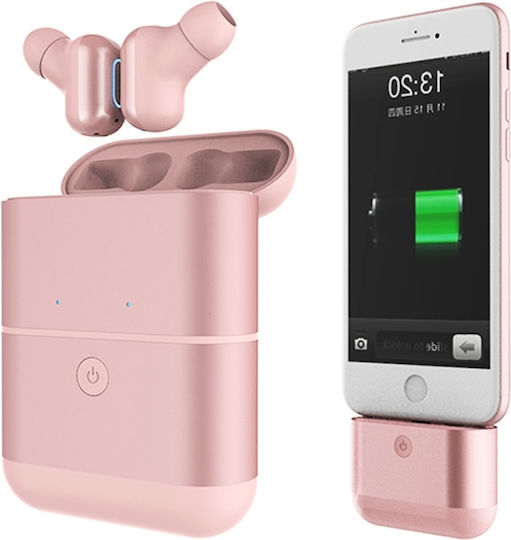 X2 Mini In ear Bluetooth хендсфри Слушалки с Устойчивост на Пот и Кутийка за Зареждане Розово злато
