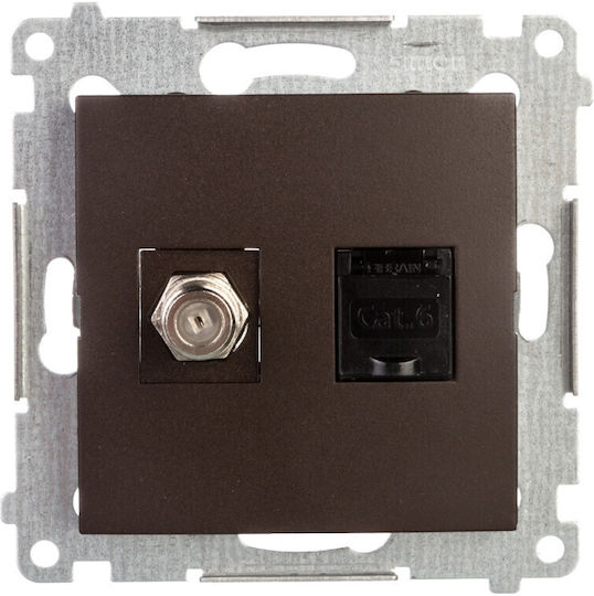 Kontakt-Simon Double Network Socket RJ45 Without Frame Type Cat6 in Brown Color WMDA-0510XX-046