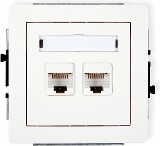 Karlik Διπλή Πρίζα Δικτύου RJ45 με Πλαίσιο Τύπου Cat5 σε Λευκό Χρώμα DGK-2