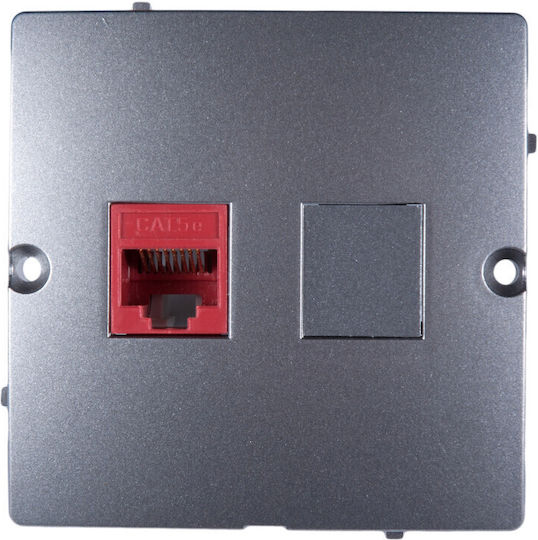 Kontakt-Simon Einzeln Netzwerksteckdose RJ45 mit Gehäuse Typ Cat5 in Silber Farbe WMUK-0510F2-J011