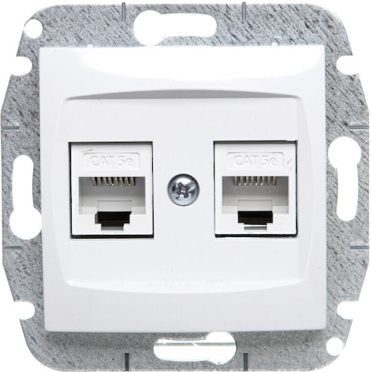 Elektro Plast Διπλή Εξωτερική Πρίζα Δικτύου RJ45 Τύπου Cat5 σε Λευκό Χρώμα 1749-10