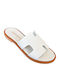 Leather Women's Flat Sandals in White Color