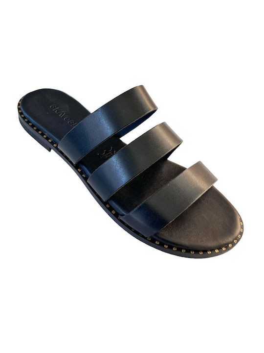 Gkavogiannis Sandals Leather Women's Flat Sandals in Black Color