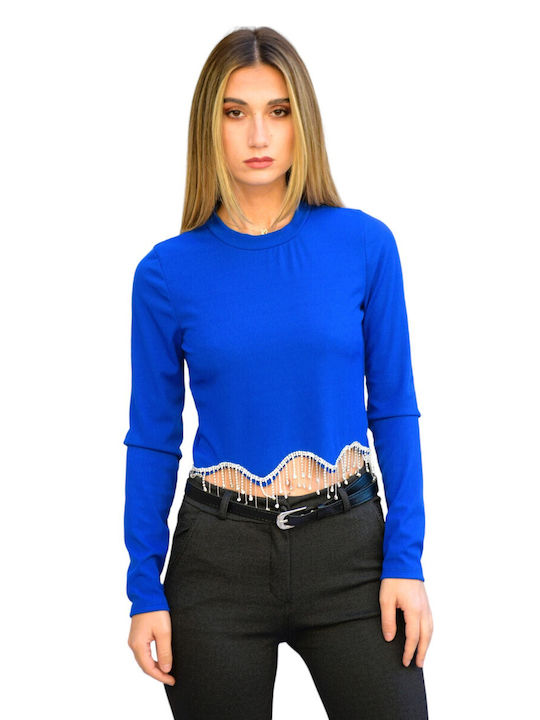 Zilan pentru Femei Crop Top cu Mâneci Lungi Blue Electric (code riz98)