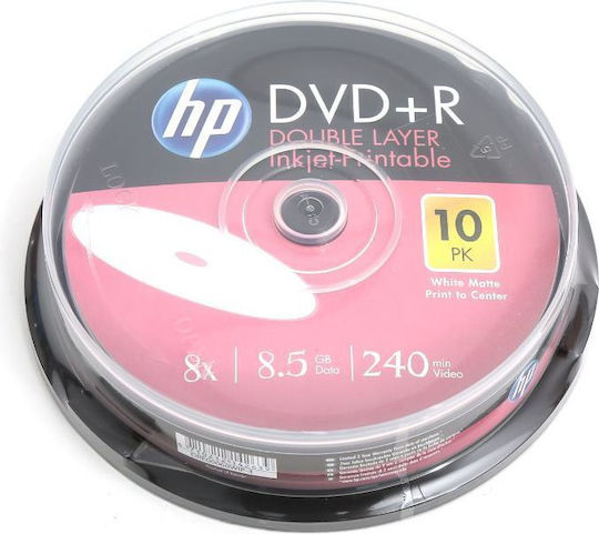 HP Εγγράψιμα DVD+R 8x 8.5GB Cake Box 10τμχ