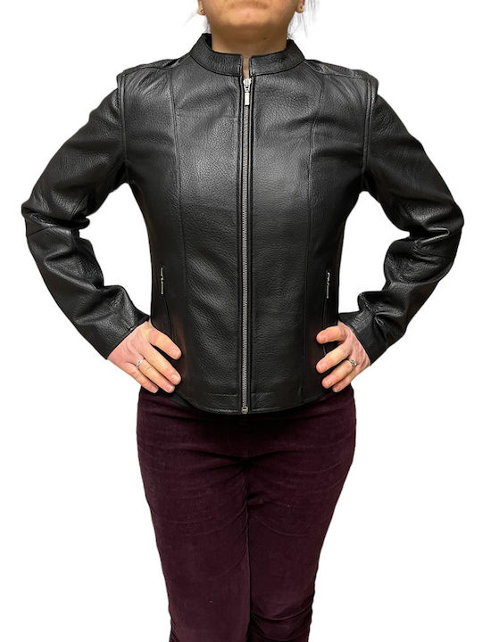 MARKOS LEATHER Women's Short Lifestyle Leather Jacket for Winter BLACK