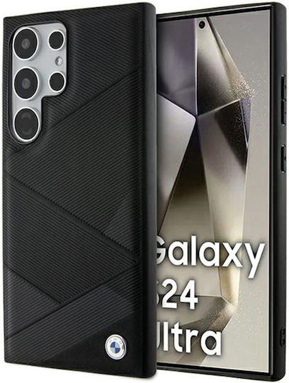 BMW Signature Leather Crossing Lines Pattern Umschlag Rückseite Leder Schwarz (Galaxy S24 Ultra)