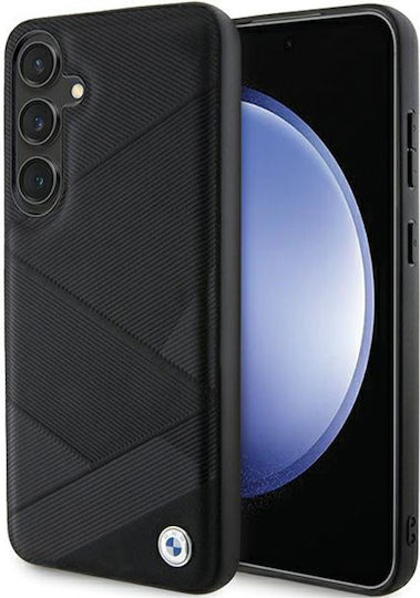BMW Signature Leather Crossing Lines Pattern Back Cover Leather Black (Galaxy S24+)