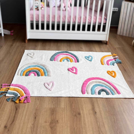 Baby Bliss Παιδικό Χαλί Καρδιές Βαμβακερό Πολύχρωμο 100x140cm