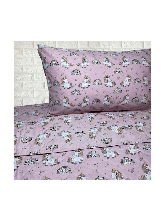 Astron Italy Set Cearceafuri Single Bumbac Unicorn Donuts Roz 175x260cm