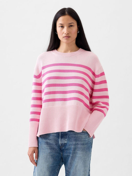 GAP Damen Langarm Pullover Baumwolle Gestreift Pink