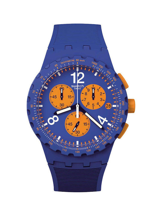 Swatch Uhr Chronograph Batterie mit Blau Kautschukarmband