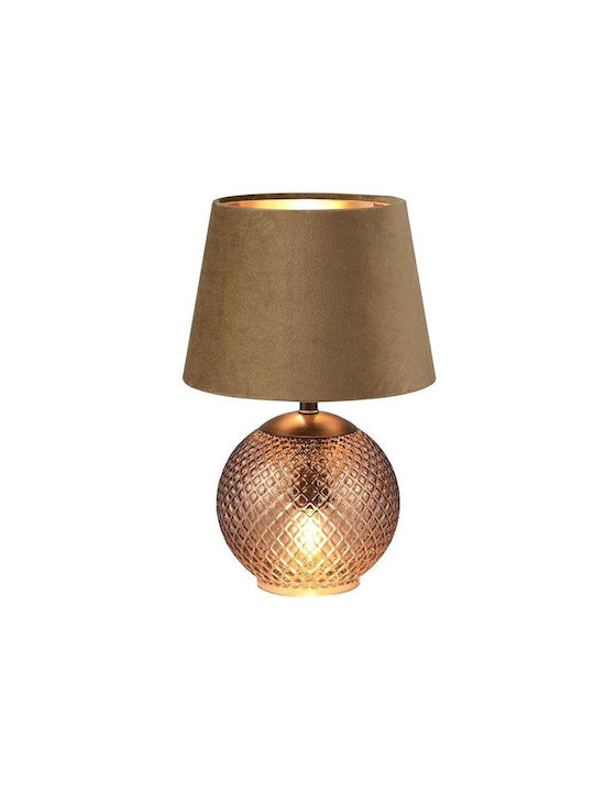 Trio Lighting Glass Table Lamp for Socket E14 with Brown Shade and Copper Base