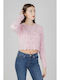 Only Life Women's Long Sleeve Crop Pullover Cotton Pink