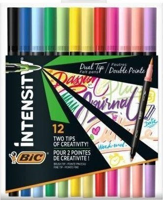 BIC Dual Tip Drawing Markers 0.7mm with Flexible Brush Tip Thin Set 12pcs