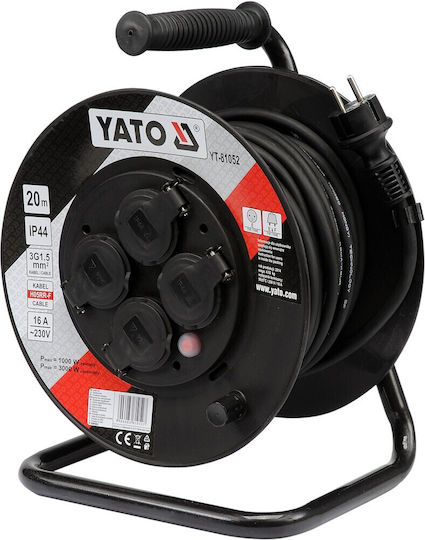 Yato Waterproof Extension Reel Cord 3 x 1.5mm²/20m Black