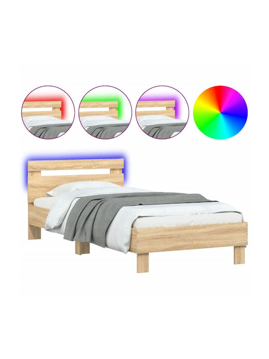 Κρεβάτι Μονό Ξύλινο Sonoma Δρυς με Τάβλες για Στρώμα 90x200cm
