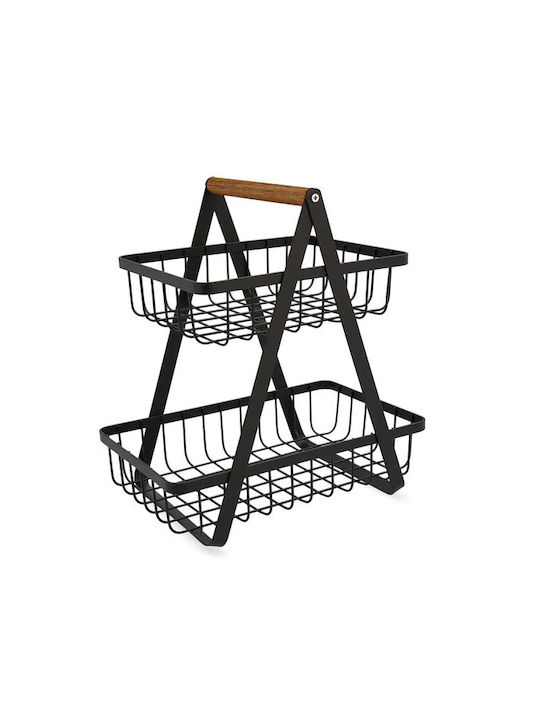 Lalos Obstschale Metallisch 2 Niveaus Schwarz 30x18x31cm