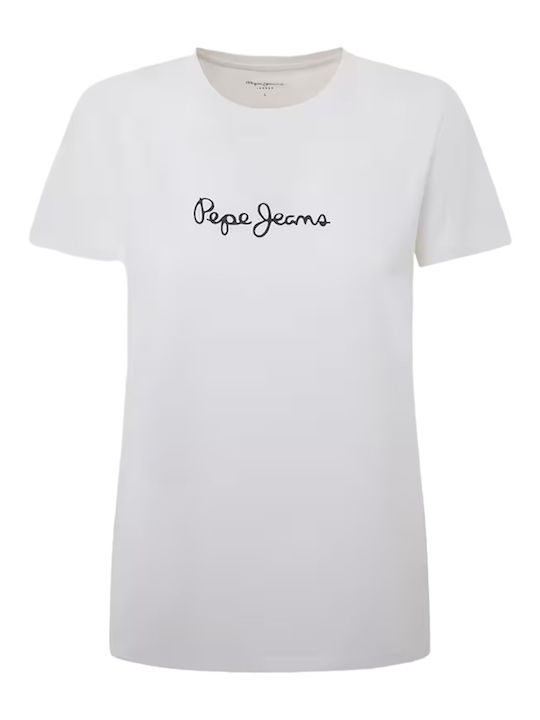 Pepe Jeans Γυναικεία Μπλούζα Κοντομάνικη Λευκή