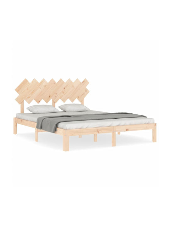 Κρεβάτι Υπέρδιπλο από Μασίφ Ξύλο Μπεζ με Τάβλες για Στρώμα 160x200cm