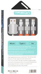 Treqa USB To Lightning Type-C Micro USB Multi-Port Кабел 1м 30502149 Treqa USB To Lightning Type-C Micro USB Multi-Port Кабел 1м 30502149