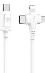 Lamtech USB to Lightning / Type-C / micro USB Cable Λευκό 3m (LAM113119)