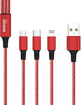 Dudao USB to Lightning / Type-C / micro USB Cable 2.4A Κόκκινο 1.2m (TGL2)