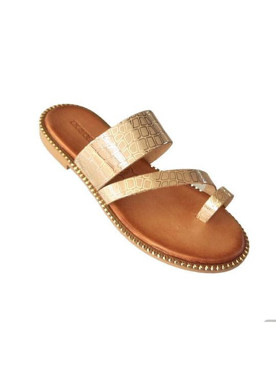 Gkavogiannis Sandals Δερμάτινα Γυναικεία Σανδάλια σε Χρυσό Χρώμα