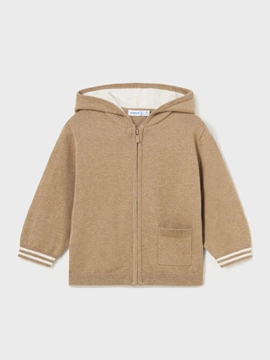 Kinderstrickjacke Baumwolle mit Kapuze Kaffee