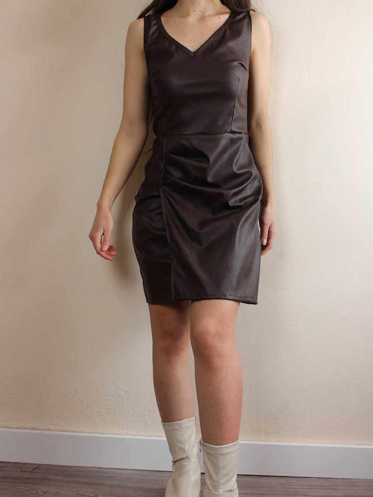 Sinell Mini Dress Leather Coffee