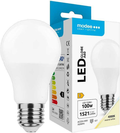 Modee Lighting Λάμπα LED 13.8W 120mm για Ντουί E27 και Σχήμα A60 Φυσικό Λευκό 1521lm
