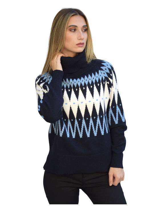 Zilan Women's Long Sleeve Sweater Turtleneck Blue