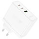 Borofone Wall Adapter with USB-A port and 2 USB-C ports 100W Power Delivery / Quick Charge 3.0 in White Colour (BN11 Imperial)