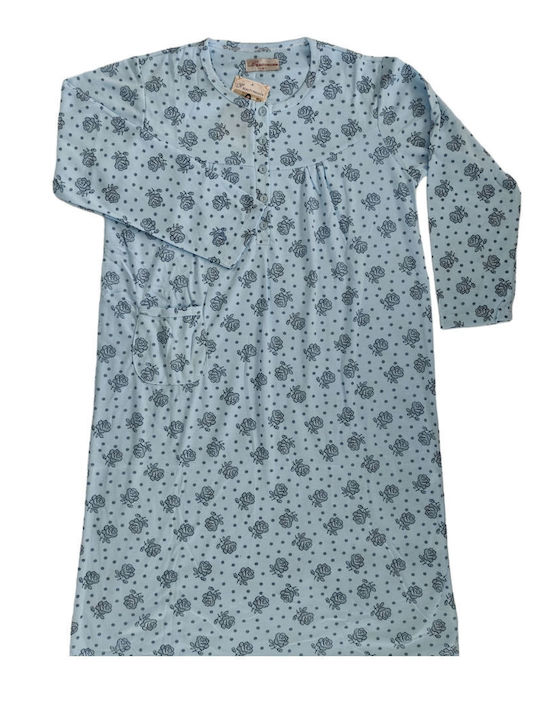 Lovelx Homewear Χειμερινό Βαμβακερό Γυναικείο Νυχτικό Γαλάζιο