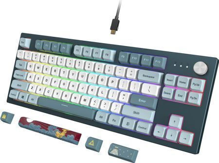 Montech MK87FR Gaming Mechanisches Tastatur Tenkeyless mit Gateron G-Pro Rot Schaltern und RGB Beleuchtung Englisch US Blau