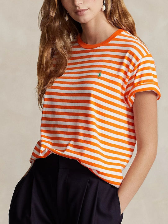 Ralph Lauren Damen T-shirt Gestreift Bright Signal Orange