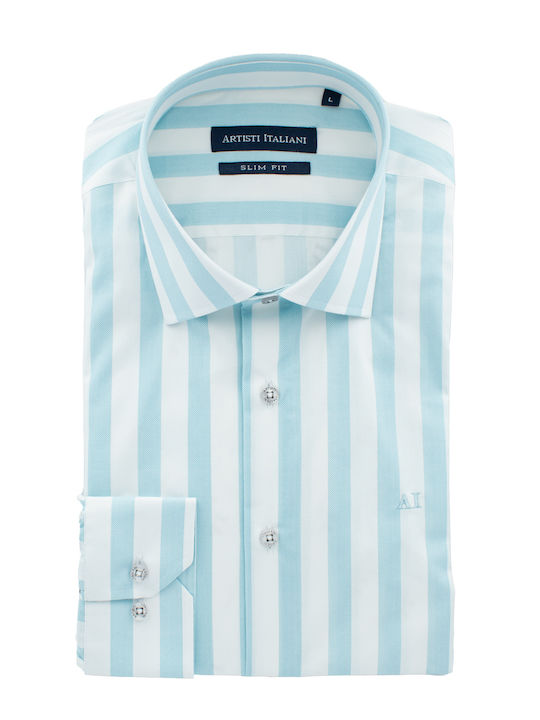 Μακρυμάνικo Πουκάμισο Ριγέ WHITE/AQUA