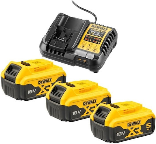 DEWALT Set 3 Werkzeugbatterien Lithium 18V Kapazität 5Ah mit Ladegerät