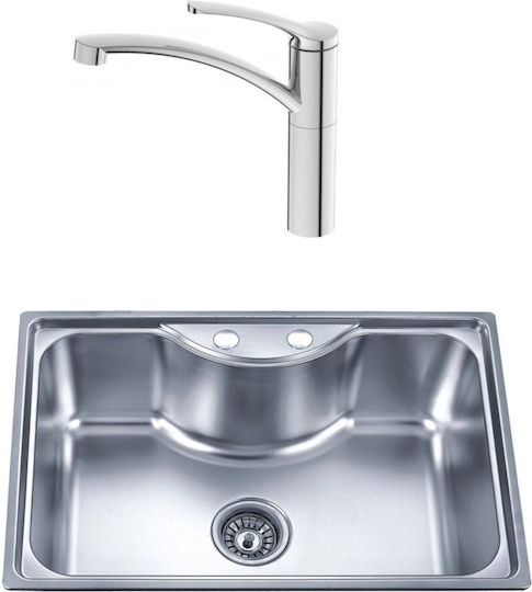 Inter Ceramic Drop-In Мивка Inox със смесител Ш65xД45см Сребрист