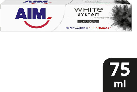 AIM White System Charcoal Οδοντόκρεμα με Ενεργό Άνθρακα για Λεύκανση 75ml