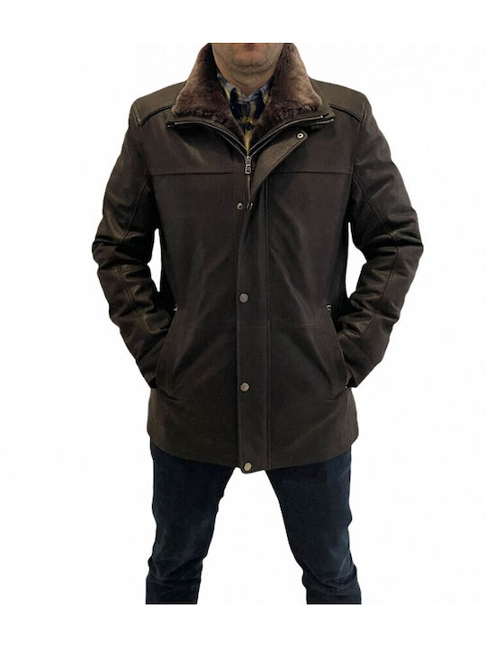 MARKOS LEATHER Men's Winter Leather Jacket Mouton Café