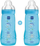 Mam Plastic Bottle Set Anti-Colic with Silicone Nipple for 4+ months Blue Dolphin 330ml 2pcs