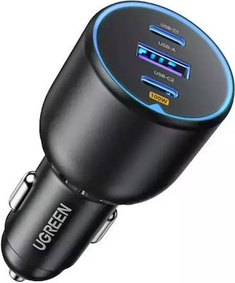 Ugreen Încărcător Auto Negru Încărcare Rapidă cu Porturi: 1xUSB 2xType-C