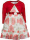 Girls Sleeveless Tulle Floral Dress Set with Coat and Accessories Red