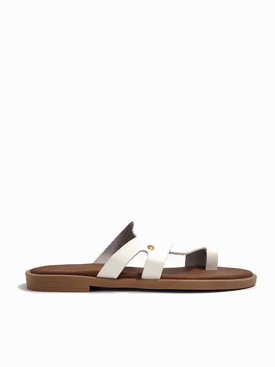 Shoelover Leather Women's Flat Sandals in White...
