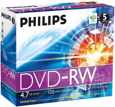 Philips Wiederbeschreibbare DVD-RW 4x 4.7GB Kuchenbox 5Stück