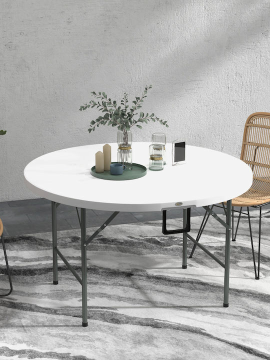 Outdoor Dinner Foldable Table with Plastic Surface and Metal Frame Grey and white 122x122x73cm