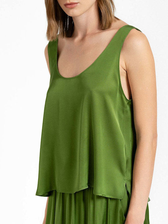 Philosophy Wear Women's Crop Top Satin Sleeveless Green
