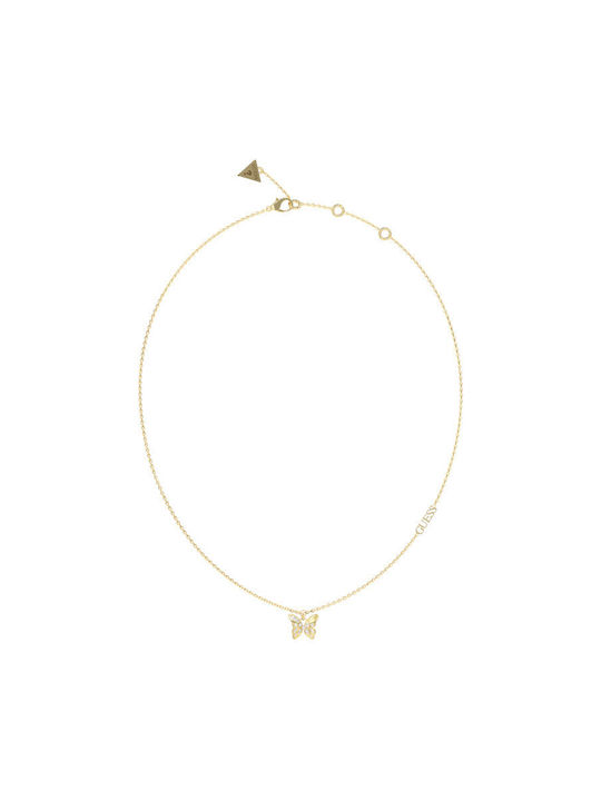 Guess Necklace with design Butterfly from Gold Plated Steel with Zircon