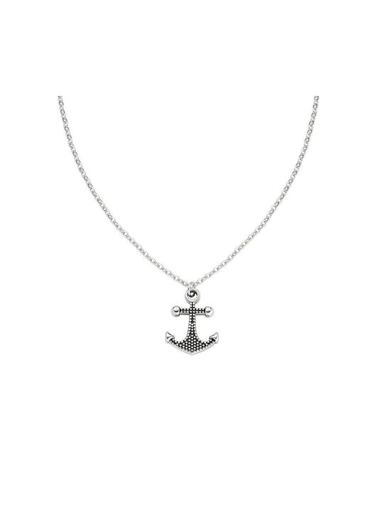 Men's anchor necklace AMEN made of stainless steel in white color ACCL100